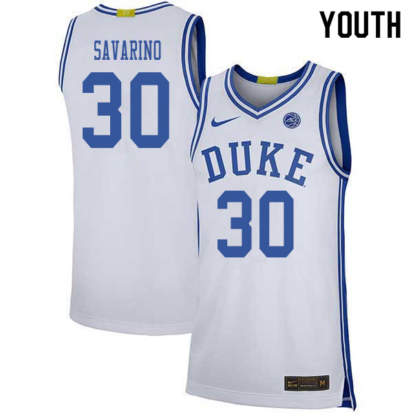 2020 Youth #30 Michael Savarino Duke Blue Devils College Basketball Jerseys Sale-White